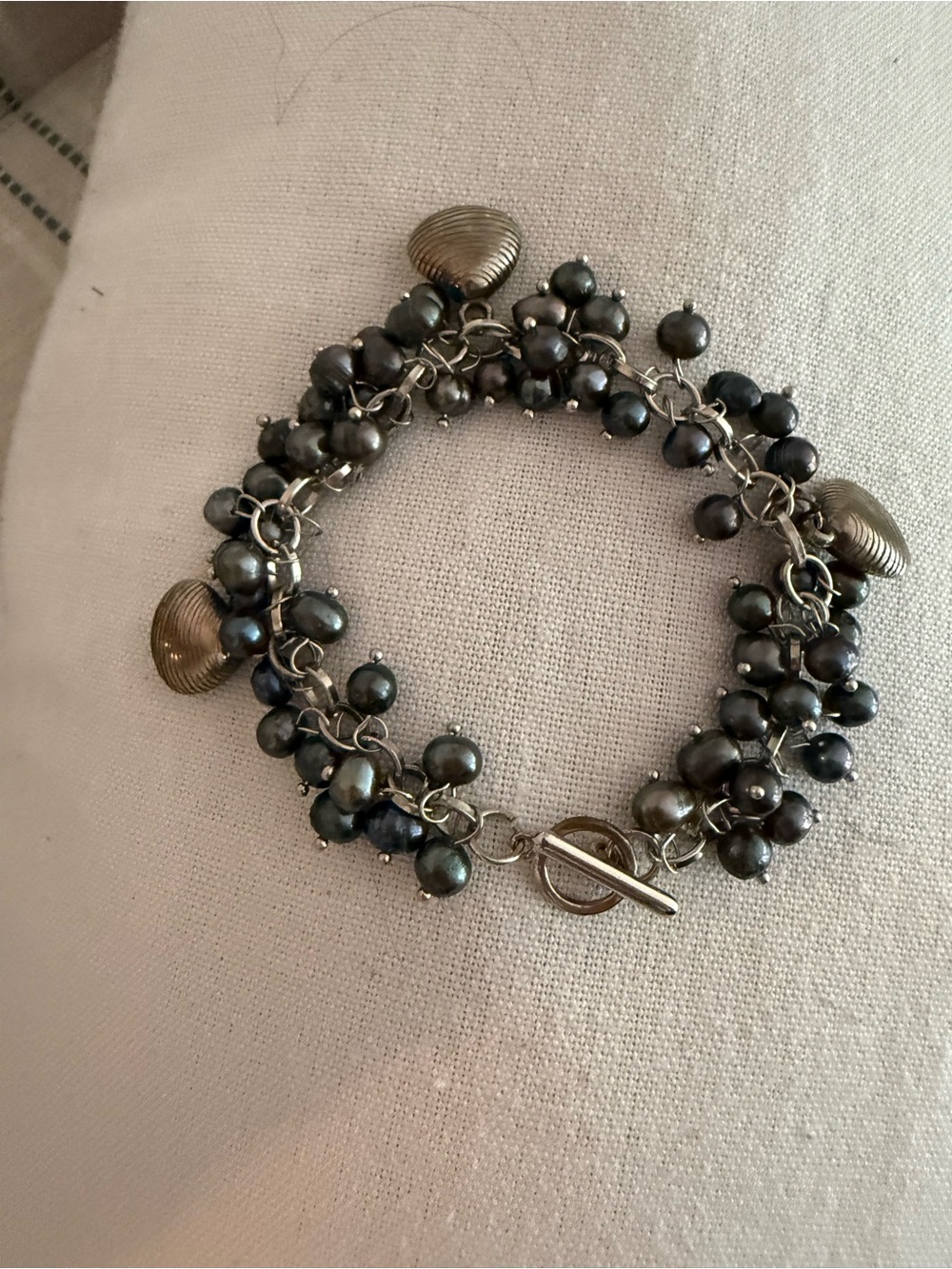 Black Pearl Cluster Charm Bracelet
